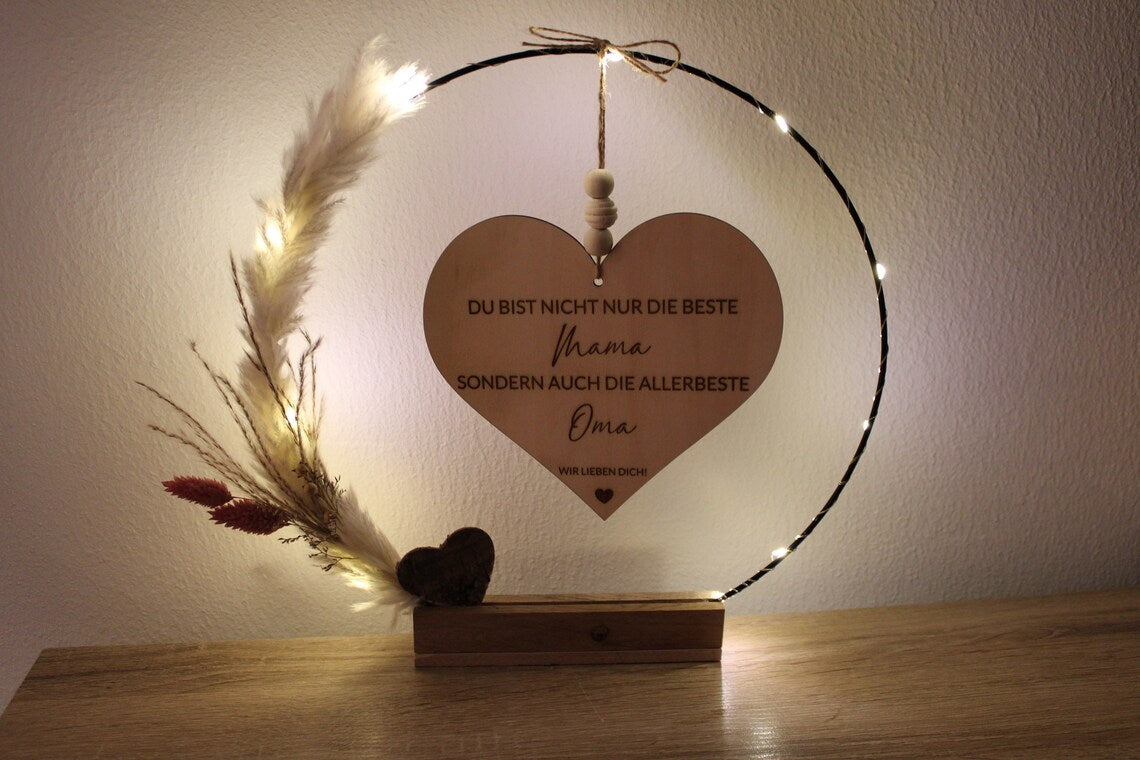 Muttertagsgeschenk mit Beleuchtung und Trockenblumen