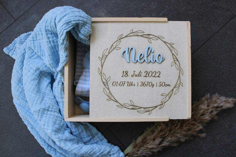 Erinnerungsbox Baby, Erinnerungskiste Baby, Geschenk Geburt, Babygeschenk Geburt, Baby, Geburt, Holzkiste, Babyshowerparty, Holzbox mit Name