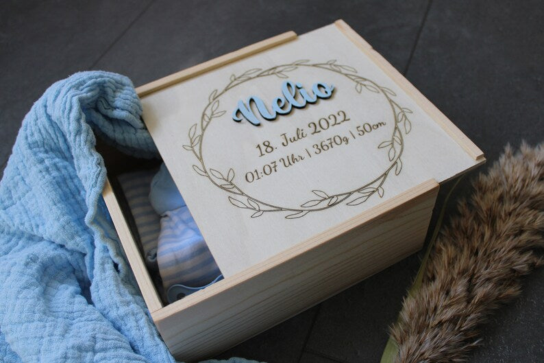 Erinnerungsbox Baby, Erinnerungskiste Baby, Geschenk Geburt, Babygeschenk Geburt, Baby, Geburt, Holzkiste, Babyshowerparty, Holzbox mit Name