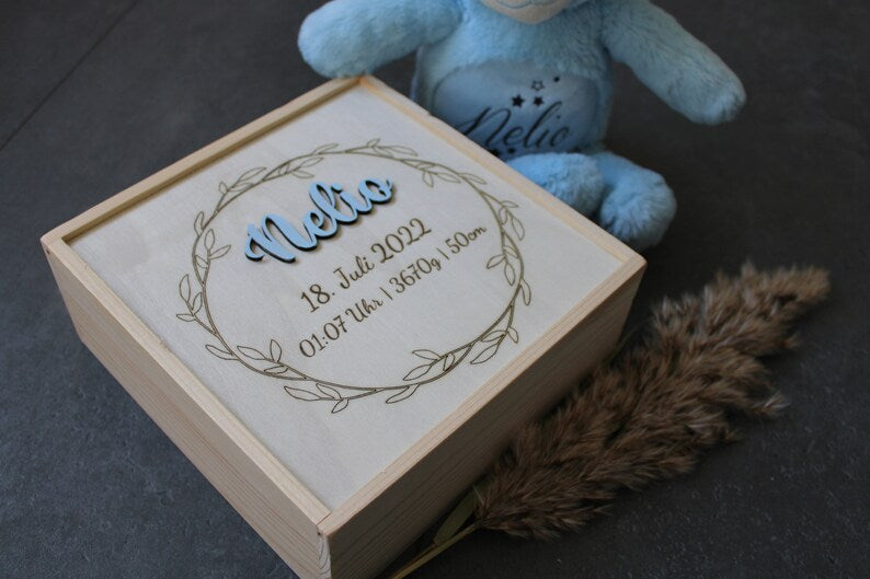 Erinnerungsbox Baby, Erinnerungskiste Baby, Geschenk Geburt, Babygeschenk Geburt, Baby, Geburt, Holzkiste, Babyshowerparty, Holzbox mit Name
