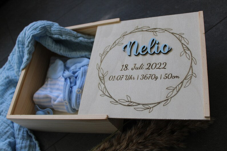 Erinnerungsbox Baby, Erinnerungskiste Baby, Geschenk Geburt, Babygeschenk Geburt, Baby, Geburt, Holzkiste, Babyshowerparty, Holzbox mit Name