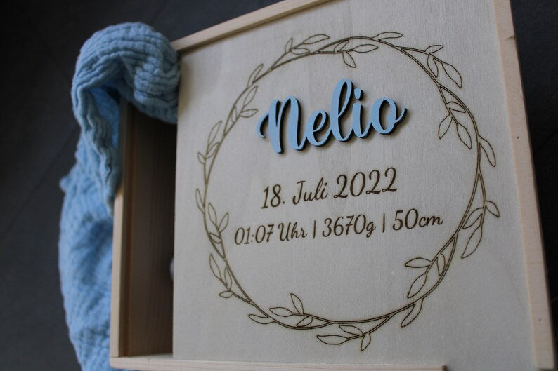 Erinnerungsbox Baby, Erinnerungskiste Baby, Geschenk Geburt, Babygeschenk Geburt, Baby, Geburt, Holzkiste, Babyshowerparty, Holzbox mit Name