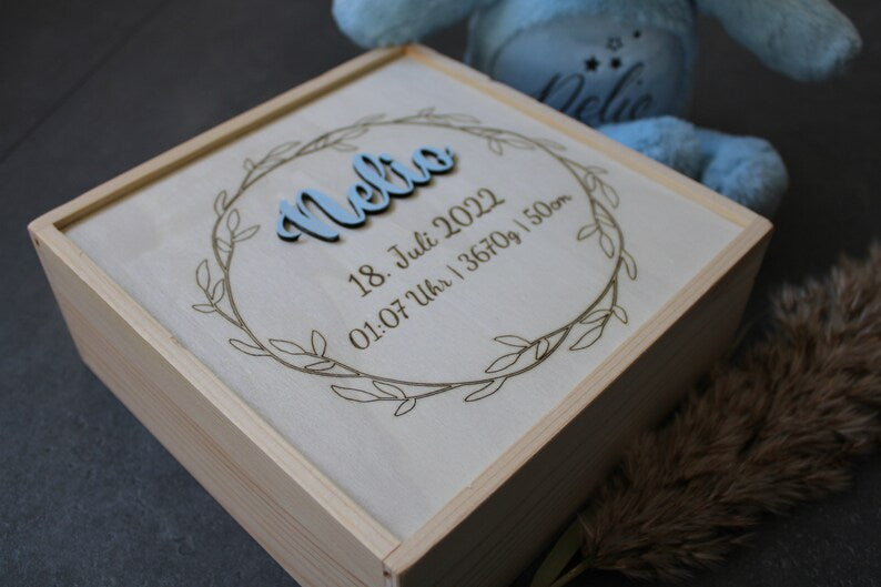 Erinnerungsbox Baby, Erinnerungskiste Baby, Geschenk Geburt, Babygeschenk Geburt, Baby, Geburt, Holzkiste, Babyshowerparty, Holzbox mit Name