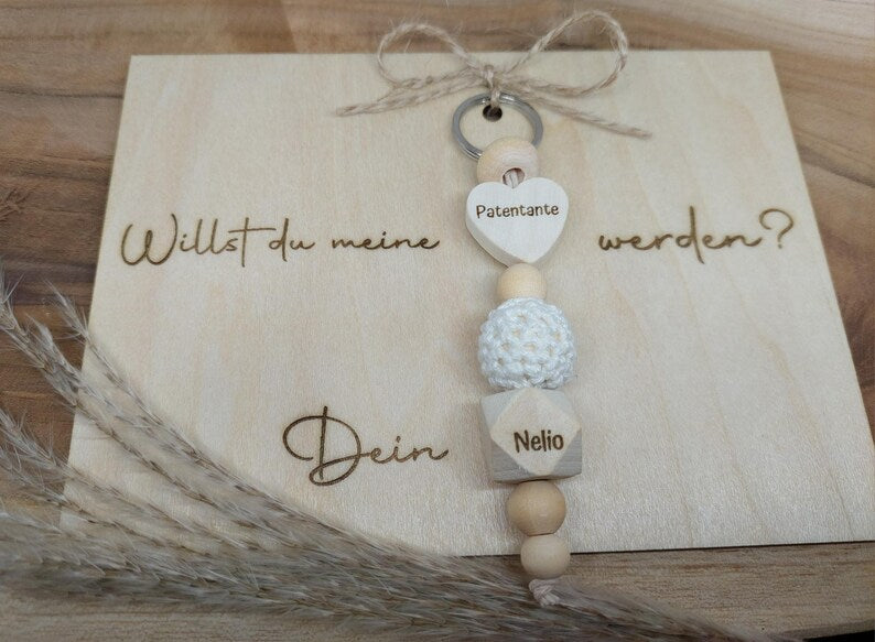 Patentante fragen, Schlüsselanhänger Patentante Patenonkel personalisiert Geschenk Schwangerschaft Geburt Babyparty Taufe, Taufpate Geschenk