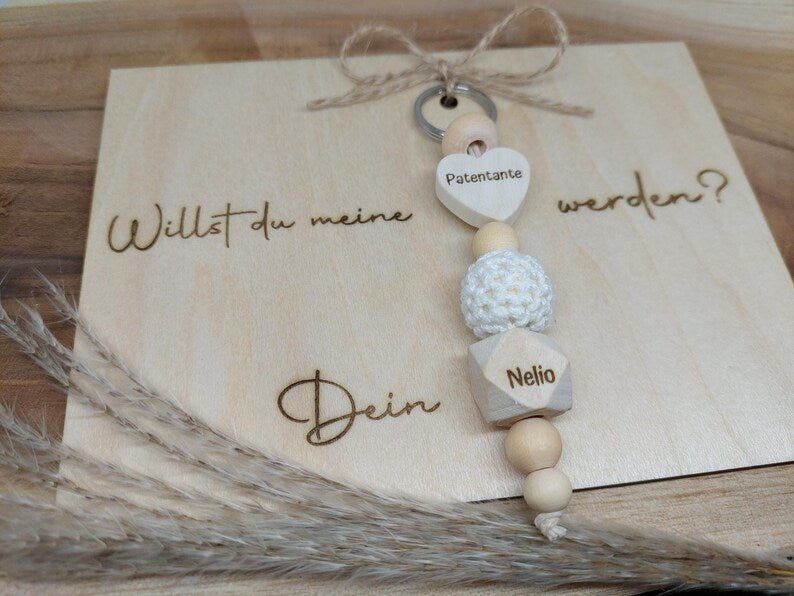 Patentante fragen, Schlüsselanhänger Patentante Patenonkel personalisiert Geschenk Schwangerschaft Geburt Babyparty Taufe, Taufpate Geschenk