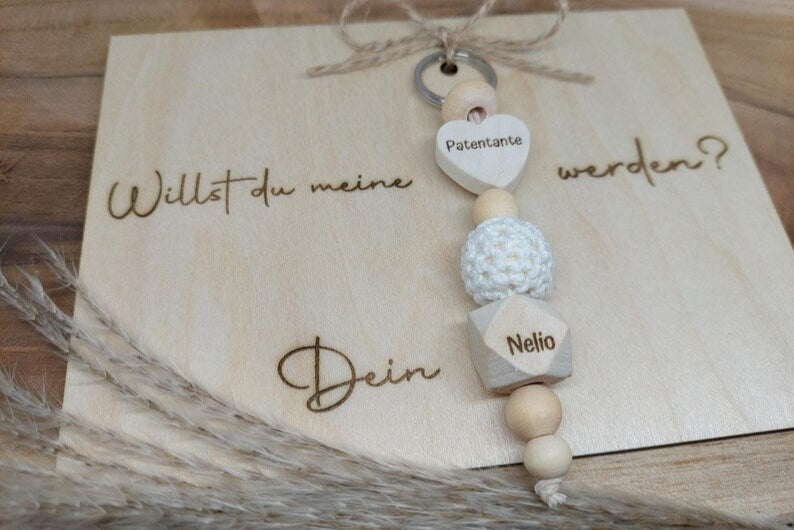 Patentante fragen, Schlüsselanhänger Patentante Patenonkel personalisiert Geschenk Schwangerschaft Geburt Babyparty Taufe, Taufpate Geschenk