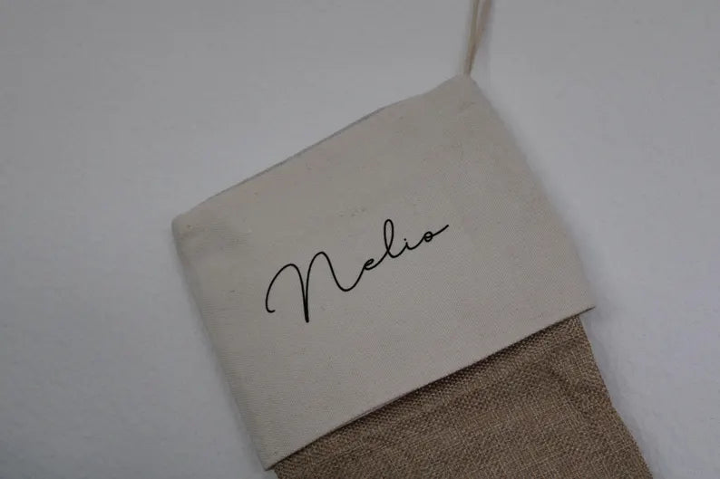Nikolausstiefel mit Namen, Nikolausstrumpf, Nikolaussocke, Weihnachtsstrumpf personalisiert, zeitloser Nikolausstiefel aus Jute mit Name
