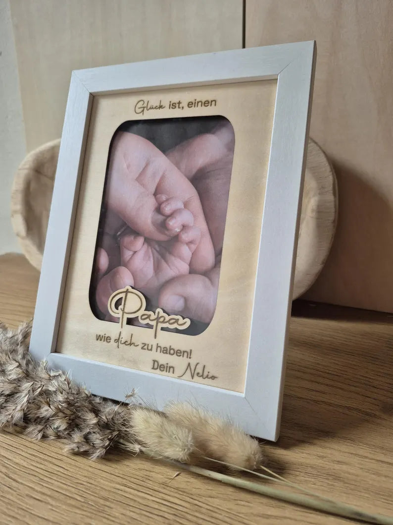 Geschenk Vatertag , Geschenk Muttertag , Geschenk Patentante und Patenonkel , Bilderrahmen mit Holzeinleger , Patengeschenk , Geschenkidee