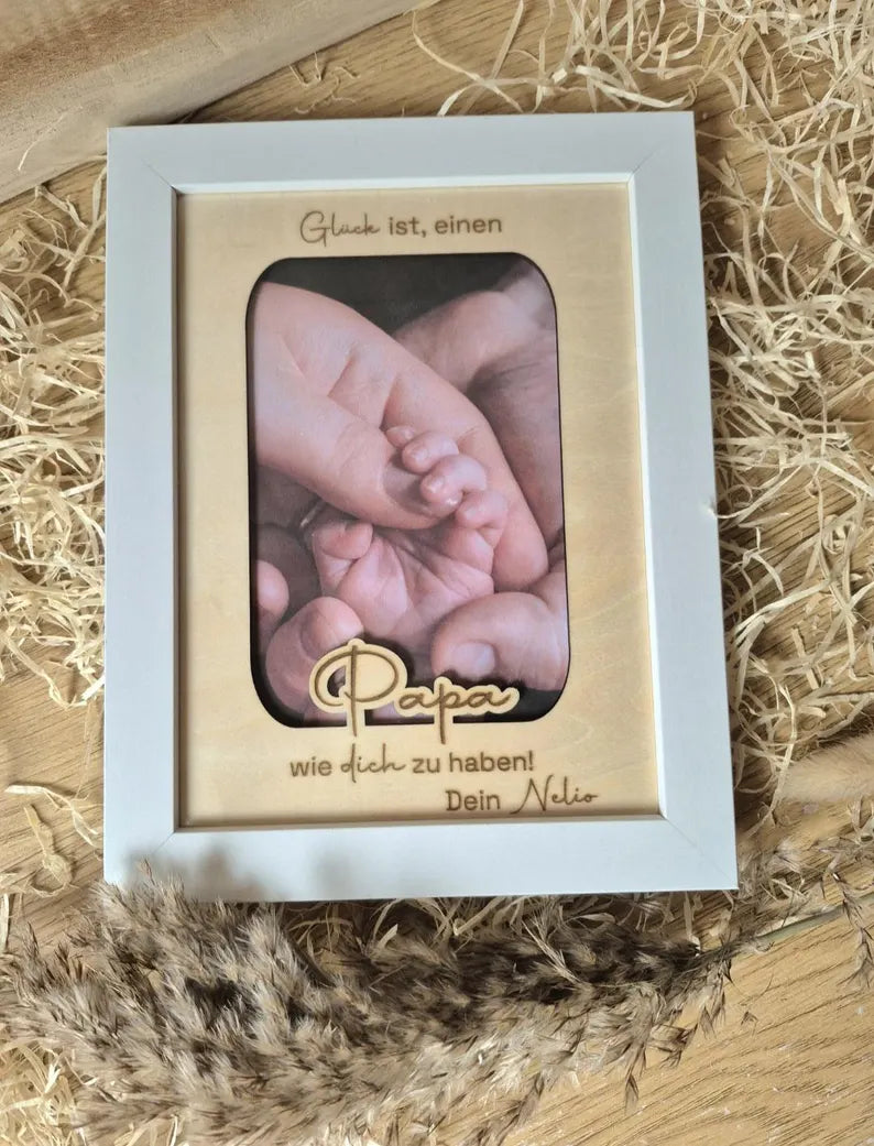 Geschenk Vatertag , Geschenk Muttertag , Geschenk Patentante und Patenonkel , Bilderrahmen mit Holzeinleger , Patengeschenk , Geschenkidee