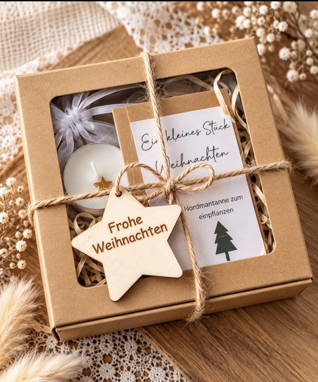 Festliches Mitbringsel, Weihnachtsset mit Kerze und Tannensamen, Wichtelgeschenk, Firmengeschenk Weihnachten, Weihnachten to go