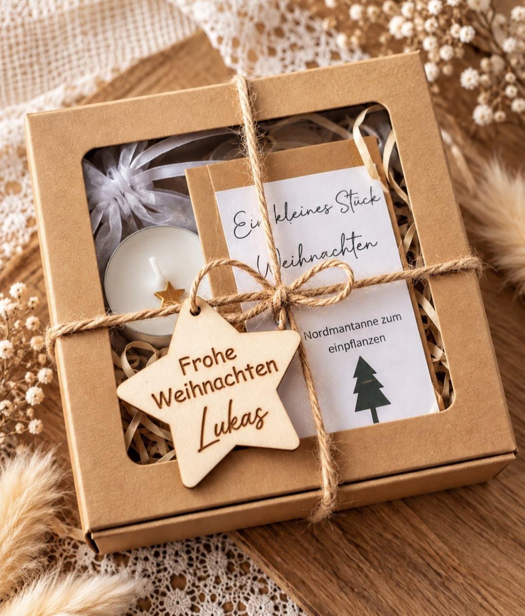 Festliches Mitbringsel, Weihnachtsset mit Kerze und Tannensamen, Wichtelgeschenk, Firmengeschenk Weihnachten, Weihnachten to go