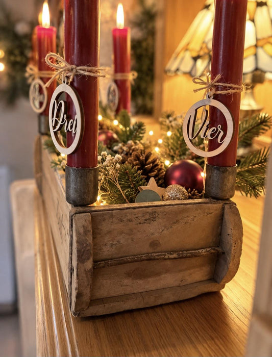 Adventsleuchter upcycle Holz für Stabkerzen - Weihnachtsdeko Adventszeit, Adventskranz aus Holz, Tischdeko Weihnachten, Adventskranz vintage