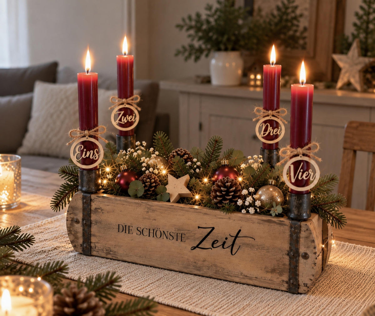 Adventsleuchter upcycle Holz für Stabkerzen - Weihnachtsdeko Adventszeit, Adventskranz aus Holz, Tischdeko Weihnachten, Adventskranz vintage