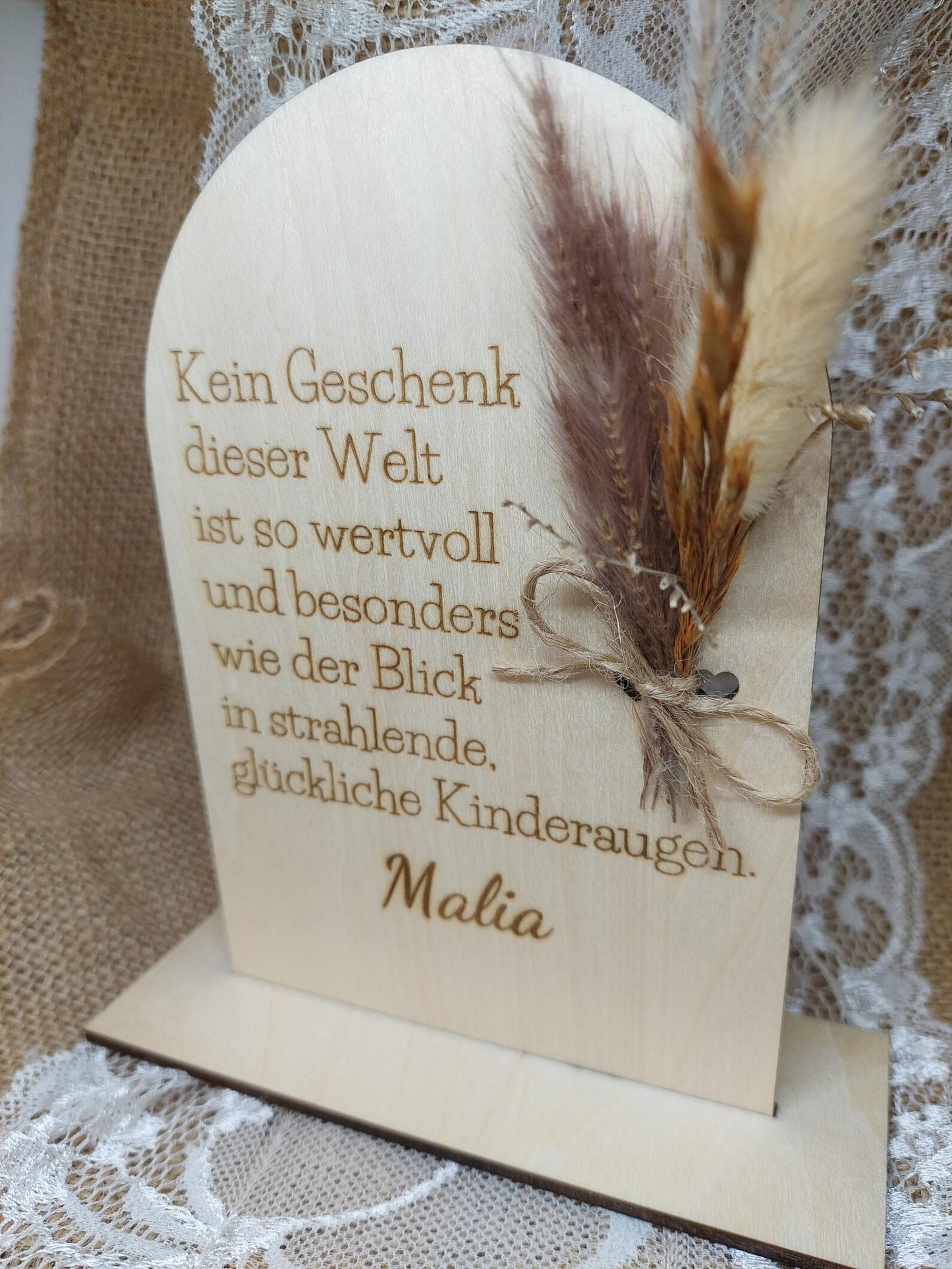 Herbst Deko, Einzugsgeschenk mit Spruch personalisiert, Geschenk Kinderzimmer, Aufsteller Dekoration zum aufstellen, Bogen mit Trockenblumen