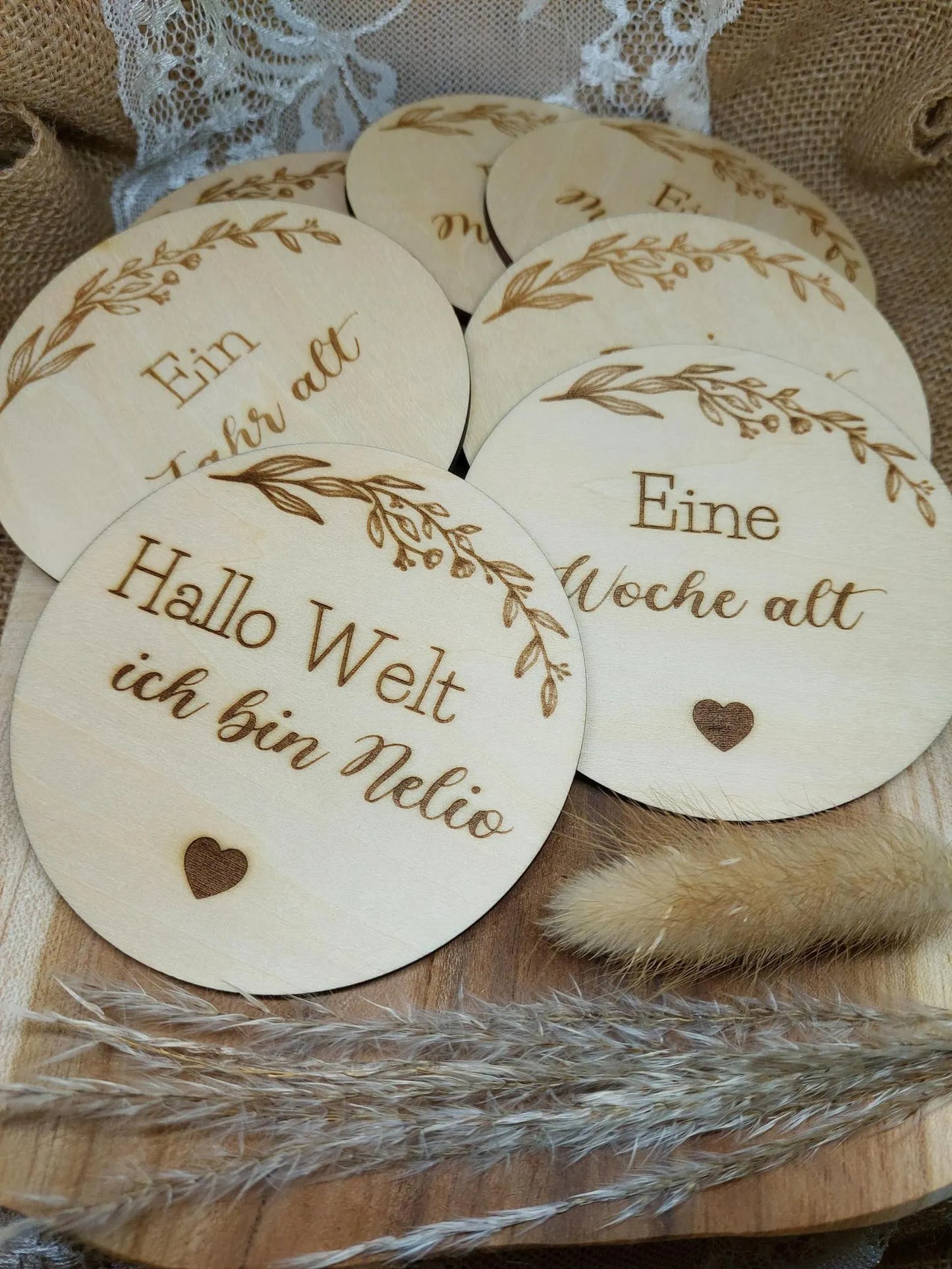 Meilensteinkarten Baby aus Holz, Mein erstes Jahr, Meilensteinkarten bis ein Jahr, Meilensteinkarten Baby Set, Holzset Meilensteinkarten