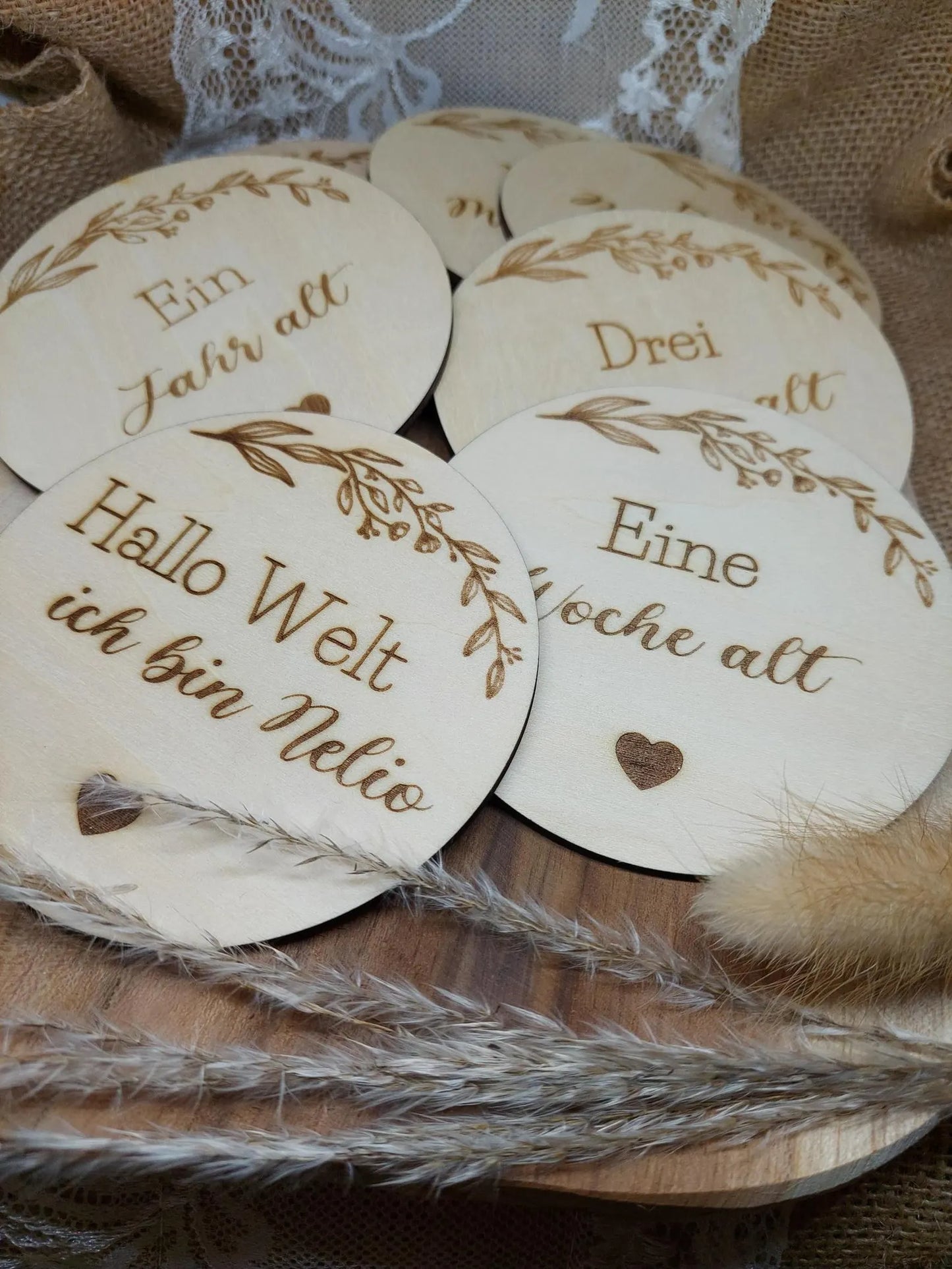 Meilensteinkarten Baby aus Holz, Mein erstes Jahr, Meilensteinkarten bis ein Jahr, Meilensteinkarten Baby Set, Holzset Meilensteinkarten