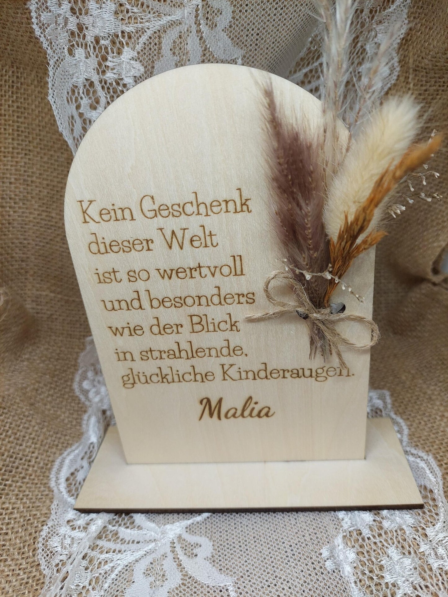 Herbst Deko, Einzugsgeschenk mit Spruch personalisiert, Geschenk Kinderzimmer, Aufsteller Dekoration zum aufstellen, Bogen mit Trockenblumen