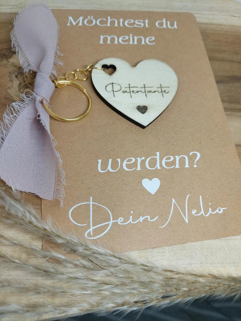 Patentante fragen, Schlüsselanhänger Patentante Patenonkel personalisiert Geschenk Schwangerschaft Geburt Babyparty Taufe, Taufpate Geschenk