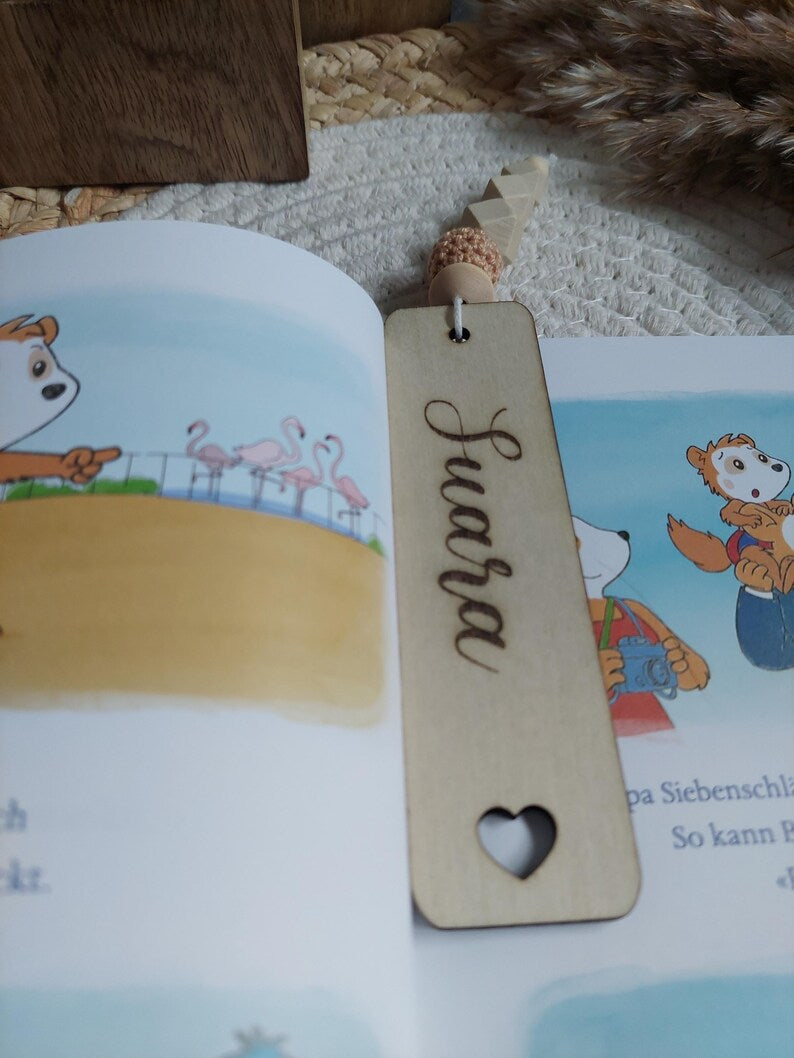 Lesezeichen personalisiert mit Name aus Holz, Lesezeichen für Kinder mit Name, Lesezeichen für Schulkinder, Geschenk für Schulkinder, Lesen