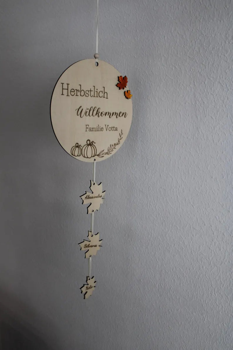 Herbstdekoration, Herbstdeko personalisiert, Herbstliches Schild, Türschild Herbst mit Namen, Herbstdeko Holz, herbst deko zum aufhängen