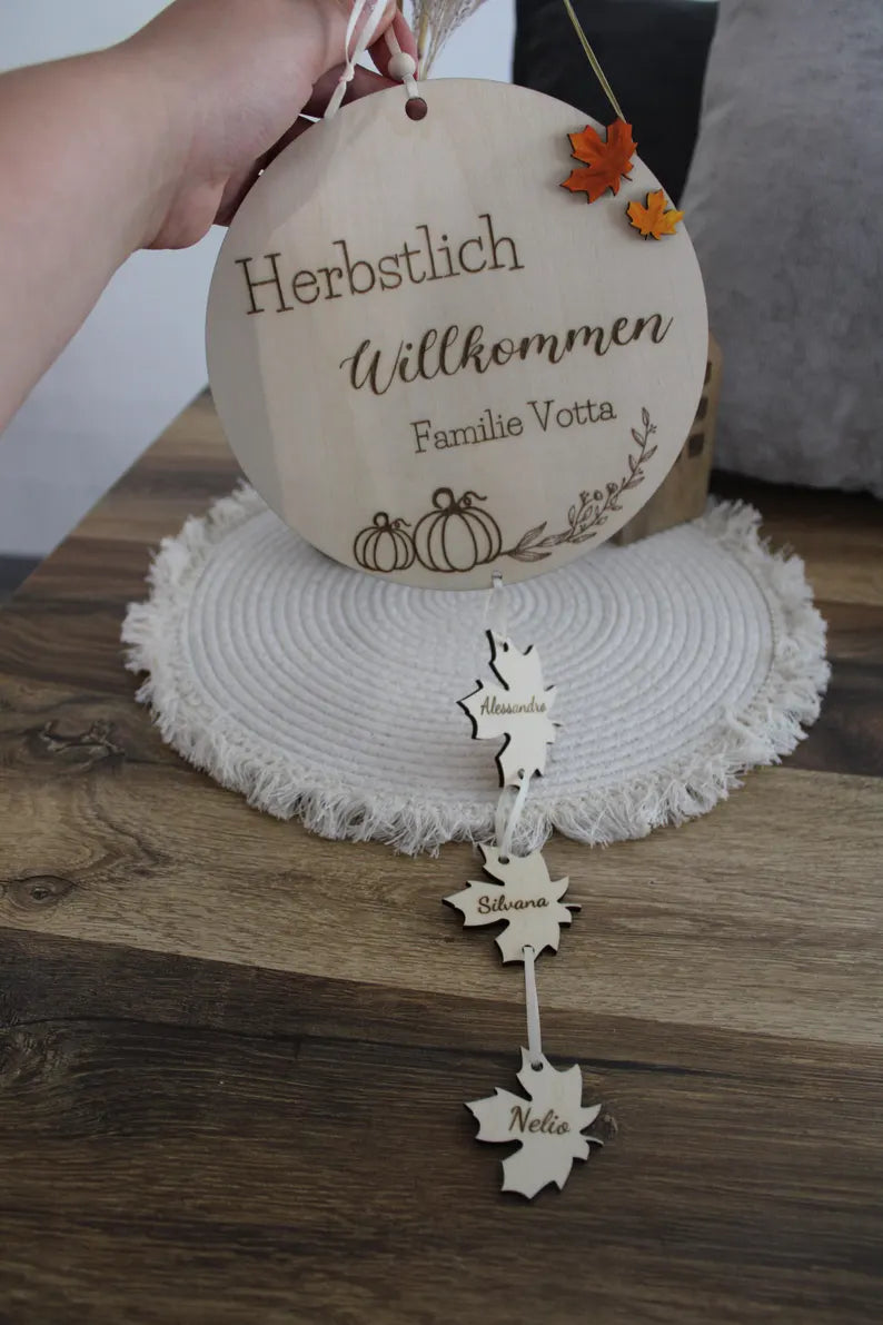 Herbstdekoration, Herbstdeko personalisiert, Herbstliches Schild, Türschild Herbst mit Namen, Herbstdeko Holz, herbst deko zum aufhängen