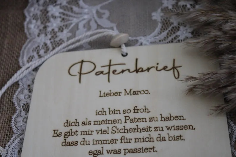 Personalisierter Patenbrief aus Holz, Geschenk an die Taufpaten, Urkunde an Paten, Taufpatenurkunde, Taufpatenbrief, Paten Geschenk, Taufe