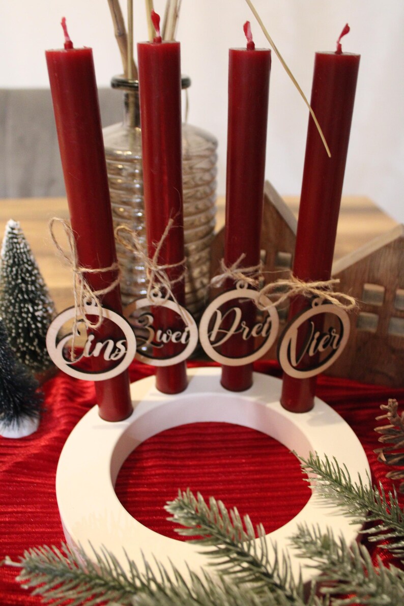 Adventszahlen aus Holz, Adventskranzzahlen, Adventskranz Schmuck, Zahlenanhänger Adventskranz, Adventskranzanhänger, Adventskranzdeko Holz