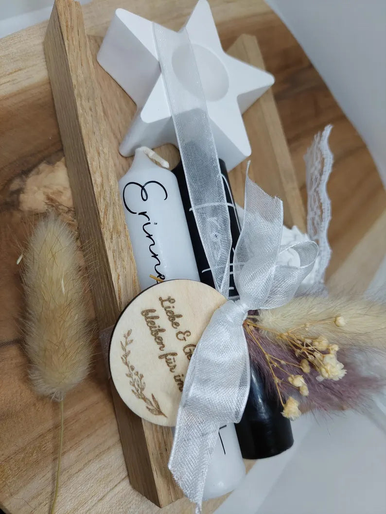 Schönes Trauerset, Trostlicht, Erinnerungslicht, Beileid mit Erinnerungslicht, Kondolenzgeschenk, Trauerfeier, Trauerbox mit Trauerkerze