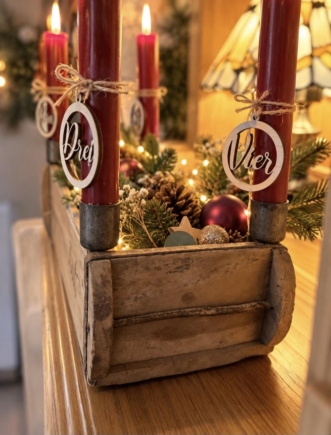 Adventsleuchter upcycle Holz für Stabkerzen - Weihnachtsdeko Adventszeit, Adventskranz aus Holz, Tischdeko Weihnachten, Adventskranz vintage