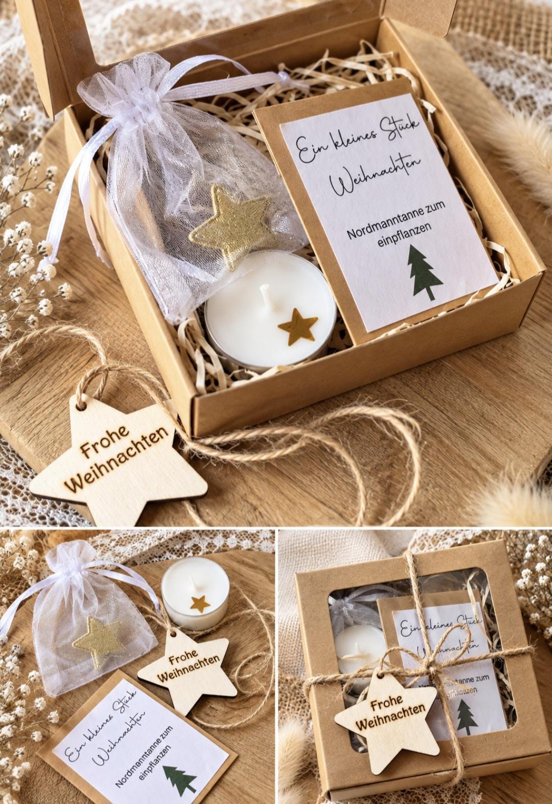 Festliches Mitbringsel, Weihnachtsset mit Kerze und Tannensamen, Wichtelgeschenk, Firmengeschenk Weihnachten, Weihnachten to go