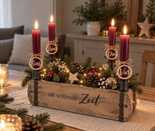 Adventsleuchter upcycle Holz für Stabkerzen - Weihnachtsdeko Adventszeit, Adventskranz aus Holz, Tischdeko Weihnachten, Adventskranz vintage